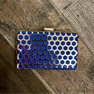 ✨USED ONCE!✨ Blue and Gold Honeycomb Clutch with Chain Strap